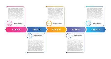 This clean and colorful business process template features 5 easy-to-follow steps, making it perfect for websites or presentations. Designed for clarity and impact, it helps illustrate key process