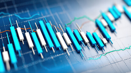 Financial trading chart featuring blue and white candlesticks on a grid