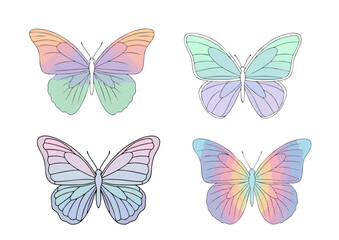 Symmetrical butterfly with soft gradient wings in pastel tones, featuring clean lines and balanced form on transparent background