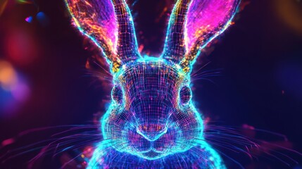 Vibrant neon rabbit illustration showcasing digital art with futuristic aesthetic