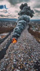 mountain of garbage waste plastic bottles packages of rotting food	
