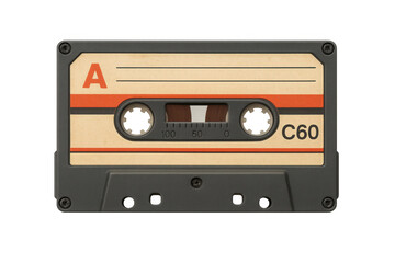 Obraz premium Vintage audio cassette resting, showcasing analog music memories with worn magnetic tape and classic design, symbolizing retro sound technology