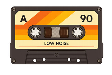 Obraz premium Vintage audio cassette from 90s music era, resting on clear background with classic analog sound recording aesthetic