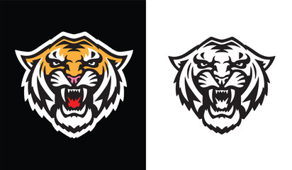 Evil tiger head in two variations. vector illustration