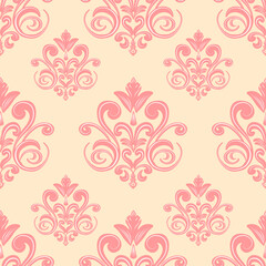 Damask seamless floral pattern, pink ornament, vintage and luxury, vector illustration elegant for textile, wall paper, bedding, rug, curtains, cushion cover, scarf, upholstery fabric, fashion