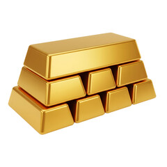 Stack of Shiny Golden Gold Bars 3D Icon isolated on a transparent background bullion