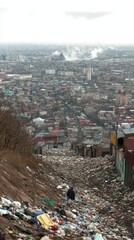mountain of garbage waste plastic bottles packages of rotting food	
