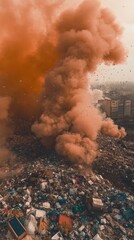 mountain of garbage waste plastic bottles packages of rotting food	
