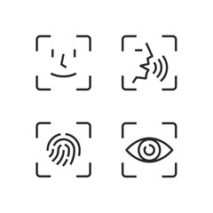 Biometric security of fingerprints, facial, iris. glyph style icon set