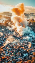 mountain of garbage waste plastic bottles packages of rotting food	
