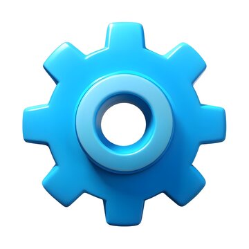 Blue 3d rendered gear cog wheel setting icon