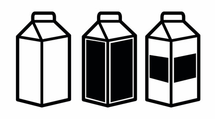 Milk Box Icon Set. Vector isolated editable black and white simple illustration set of a milk box 