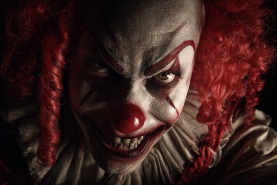 Terrifying Evil Clown Face A Close-Up Portrait of Horror