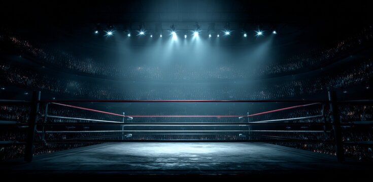 Empty Boxing Ring Under Bright Lights A Dramatic Sports Image