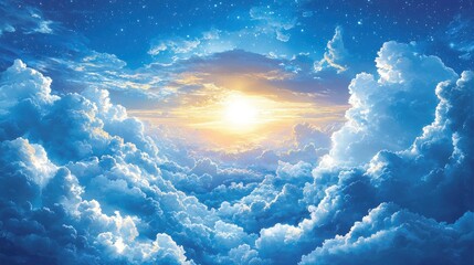 Vast clouds, sunrise, celestial glow