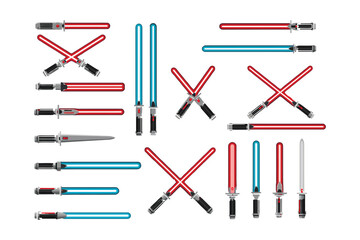 "Red and Blue Lightsaber Collection &ndash; Vector Set of Sci-Fi Laser Swords for Fantasy and Space Themes"

