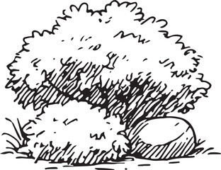 This detailed black-and-white sketch shows a rugged, standalone rock with textured surfaces, perfect for nature-inspired illustrations, landscape designs, or outdoor art. Its earthy 
