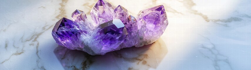Purple Flower on White Marble Surface with Amethyst Hues