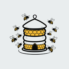 Beehive with Busy Bees: A charming illustration of a beehive surrounded by busy bees, showcasing the intricate honeycomb structure and the industrious nature of these pollinators.