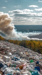 mountain of garbage waste plastic bottles packages of rotting food	
