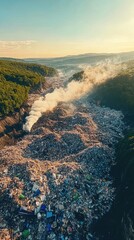 mountain of garbage waste plastic bottles packages of rotting food	
