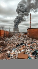 mountain of garbage waste plastic bottles packages of rotting food	
