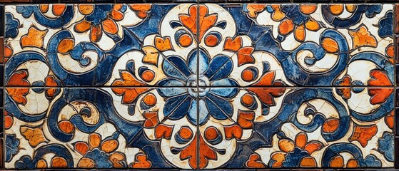 Blue and Orange Tile Pattern Close-Up Detail
