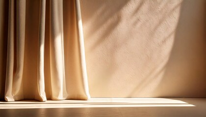 Minimalistic abstract gentle light beige background for product presentation with light 