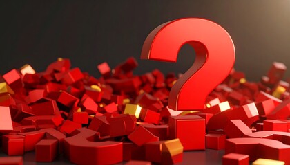 Red question mark amidst scattered blocks