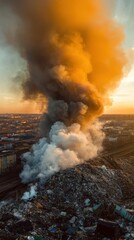 mountain of garbage waste plastic bottles packages of rotting food	
