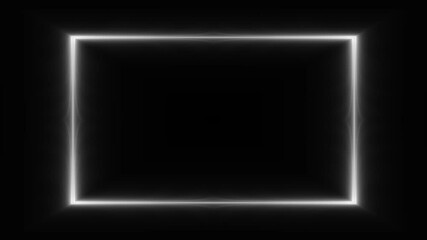 A white glowing rectangular frame on a black background. An animated frame with a free space in the middle. - Powered by Adobe