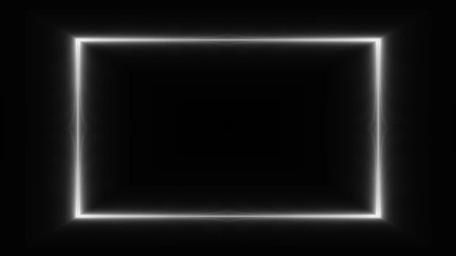 A white glowing rectangular frame on a black background. An animated frame with a free space in the middle. 