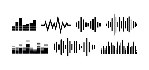 Audio waves, Sound waves, Equalizer, Radio signal, Music. Recording vector design