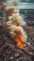 mountain of garbage waste plastic bottles packages of rotting food	
