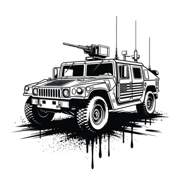 Military Humvee Illustration Black and White Design
