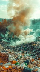 mountain of garbage waste plastic bottles packages of rotting food	
