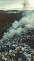 mountain of garbage waste plastic bottles packages of rotting food	
