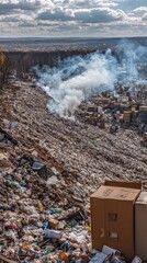 mountain of garbage waste plastic bottles packages of rotting food	
