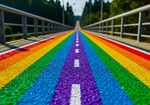 Pathway painted with rainbow colors. Concept of diversity, inclusion, and love. Symbol for pride month.