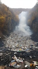 mountain of garbage waste plastic bottles packages of rotting food	
