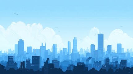 Fototapeta premium Silhouetted Cityscape with Skyscrapers Under a Clear Sky