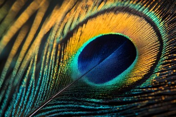 Obraz premium Close-up of a Vibrant Peacock Feather with Intricate Details and Colors