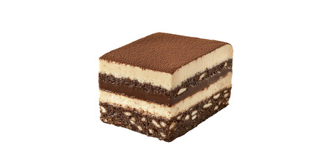 Obraz premium Delicious tiramisu cake slice isolated on transparent background