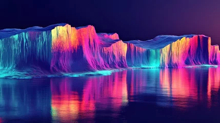 Printed kitchen splashbacks Colorful abstract mountain range reflected in water. The vibrant hues of pink, yellow, and blue create a surreal and captivating landscape. Concept for fantasy, nature and background.