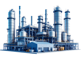 AI-Generated Industrial Factory Complex, White Background