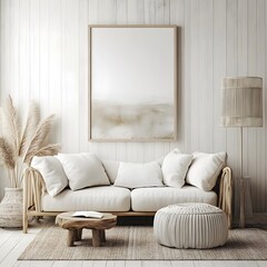 Serene Living Room with Neutral Tones, Natural Textures, and Minimalist Decor