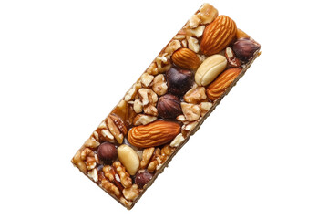 Delicious nut and seed energy bar isolated on transparent background