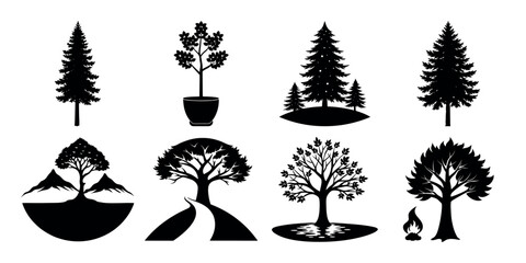 silhouette-of-a-bonsai-tree-in-a-pot-on-white-background