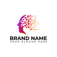 Brain mind human technology logo design concept vector art illustration