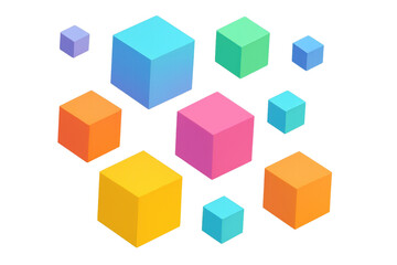 Obraz premium Multicolored cubes of different sizes floating on a transparent background, creating a vibrant and dynamic visual